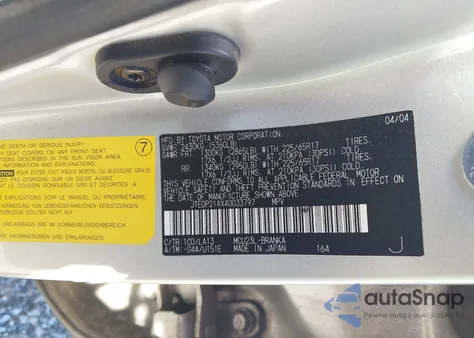 2004 Toyota Highlander Limited V6 из США, поврежденный, VIN JTEDP21AX40033797